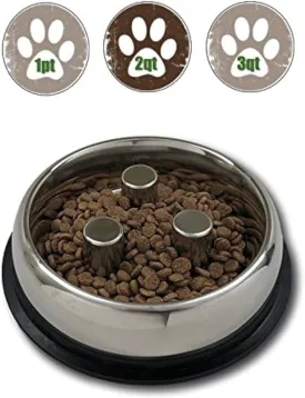Top Dog Chews  Brake-Fast Slow Feed Stainless Steel Bowl, Food Dish for Large or Medium Dogs, & Puppies, No Stickers to Remove, 2 Quarts, 64 OZ, 8 Cups