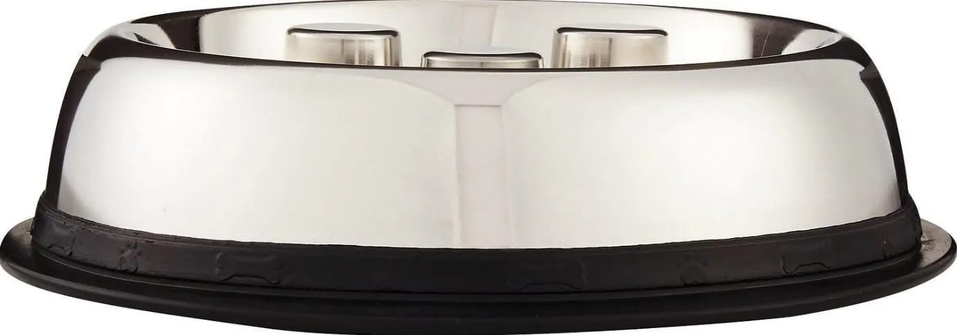 Top Dog Chews  Brake-Fast Slow Feed Stainless Steel Bowl, Food Dish for Large or Medium Dogs, & Puppies, No Stickers to Remove, 2 Quarts, 64 OZ, 8 Cups