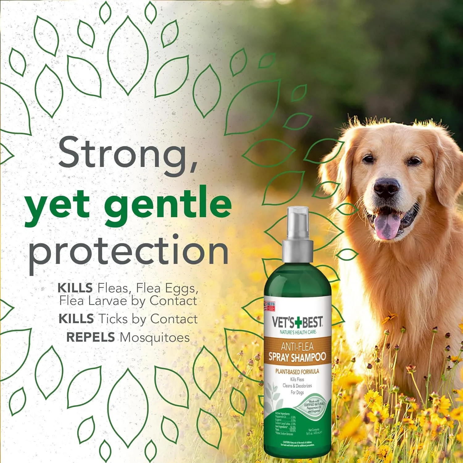 Vet's Best Natural Anti-Flea Easy Spray Shampoo for Dogs (16 oz)