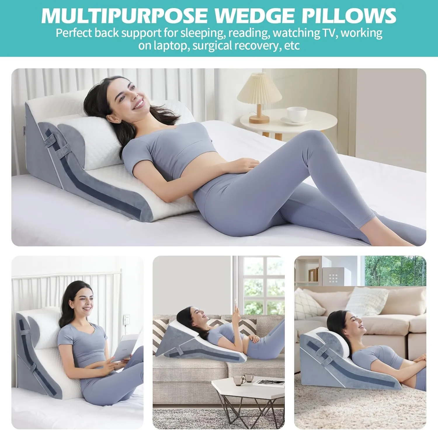 Wedge Pillow for Sleeping, Orthopedic Bed Wedge Pillow Set, 15-in-1 3PCS Adjustable Memory Foam Wedge Pillow Post Surgery, 9 &16 & 20 inches Height 3-in-1 Incline Wedges Pillows