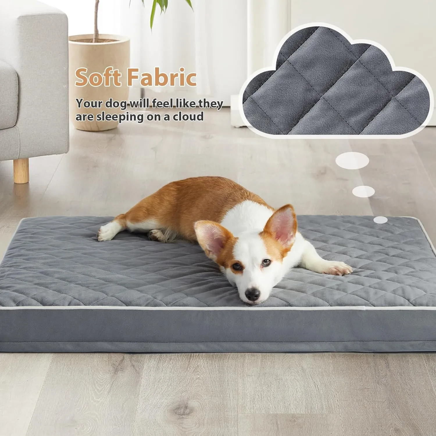 WNPETHOME Orthopedic XL Dog Bed for Crate, Waterproof Extra Large Dog Bed with Removable Washable Cover & Anti-Slip Bottom, Egg Crate Foam Pet Mat, Multi-Needle Quilting Pet Bed