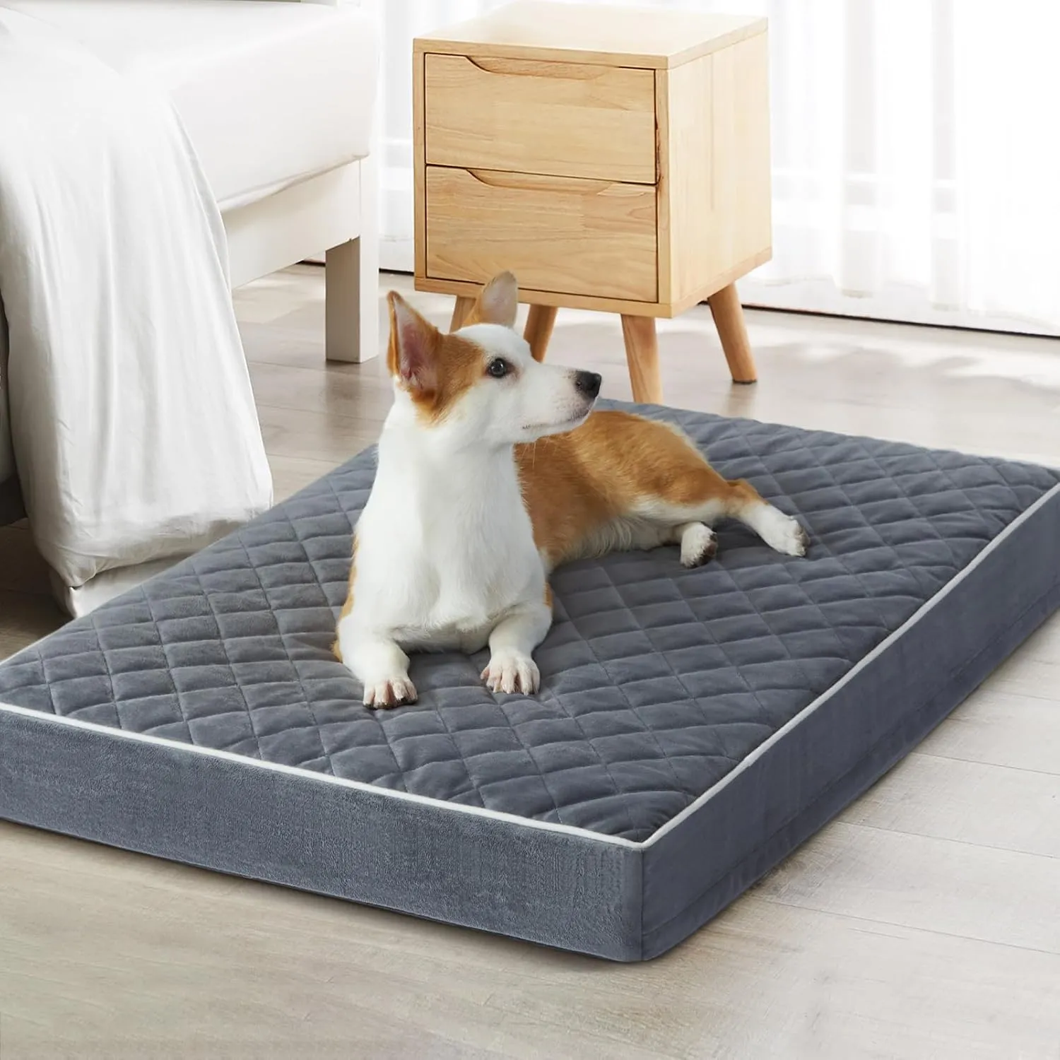 WNPETHOME Orthopedic XL Dog Bed for Crate, Waterproof Extra Large Dog Bed with Removable Washable Cover & Anti-Slip Bottom, Egg Crate Foam Pet Mat, Multi-Needle Quilting Pet Bed