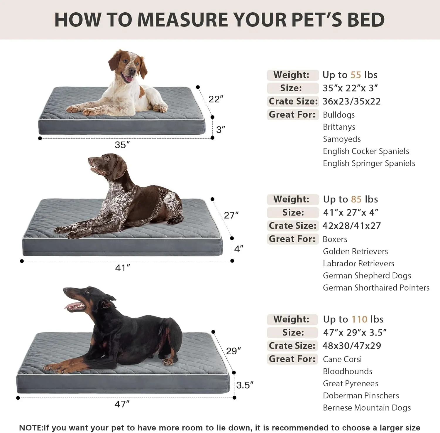 WNPETHOME Orthopedic XL Dog Bed for Crate, Waterproof Extra Large Dog Bed with Removable Washable Cover & Anti-Slip Bottom, Egg Crate Foam Pet Mat, Multi-Needle Quilting Pet Bed