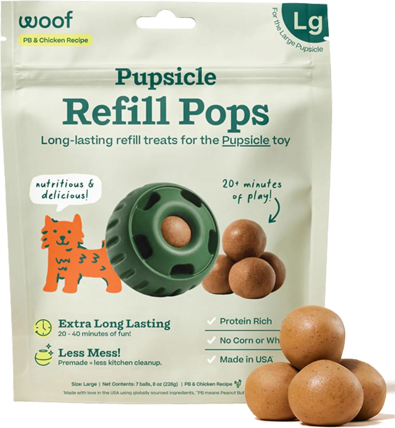 WOOF Pupsicle Refill Pops, Delicious Long Lasting Dog Treats, Pre-Made Pupsicle Refills for Dogs, Wholesome Ingredients, Low-Mess Chicken Pet Treats - Large Pops - 7 Count