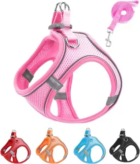 XXXS Pink Soft Mesh Dog Harness and Leash Set,No Escape Puppy Harnesses for Training Walking Reflective Adjustable Puppy Vest for Small Medium Dogs, Cats (Pink, XXXS)