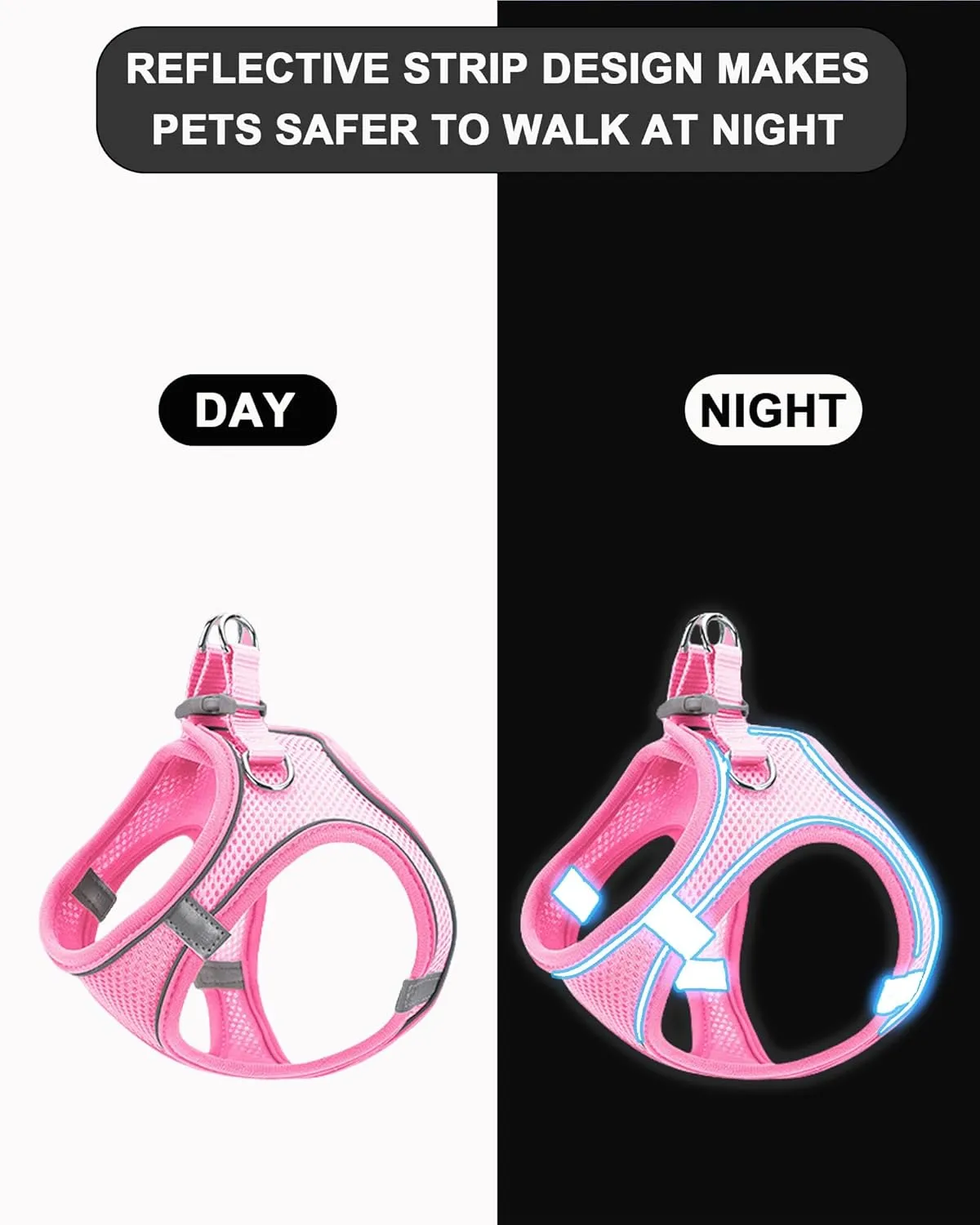 XXXS Pink Soft Mesh Dog Harness and Leash Set,No Escape Puppy Harnesses for Training Walking Reflective Adjustable Puppy Vest for Small Medium Dogs, Cats (Pink, XXXS)