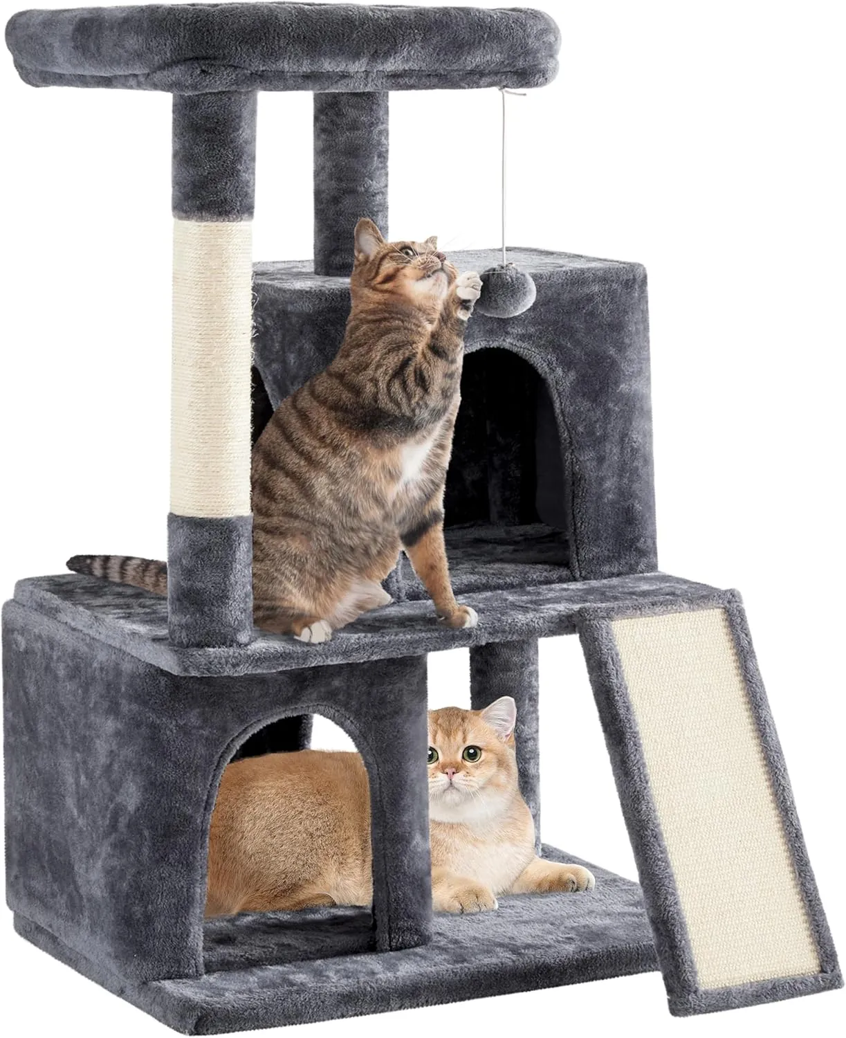Yaheetech 42in Cat Tree Tower with Scratching Posts, Plush Condo, Ramp & Perch, Multi-Level Climber for Indoor Cats & Kittens, Dark Gray