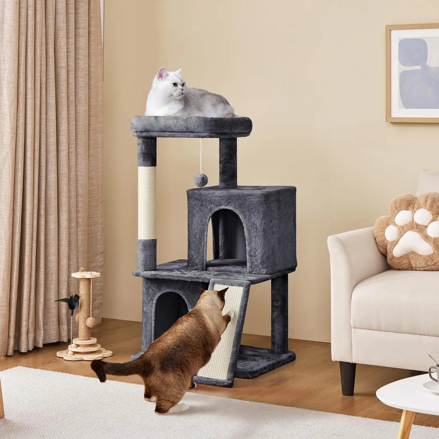 Yaheetech 42in Cat Tree Tower with Scratching Posts, Plush Condo, Ramp & Perch, Multi-Level Climber for Indoor Cats & Kittens, Dark Gray