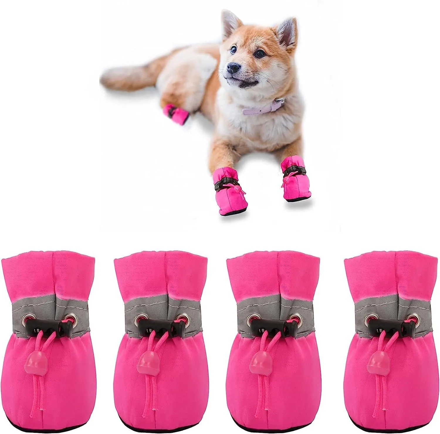 YAODHAOD Dog Shoes for Hot Pavement, Anti-Slip Sole Dog Boots & Paw Protector for Summer, Reflective Straps Dog Booties for Small Medium Dogs, Indoor Use 4PCS (Pink, Size: 7)